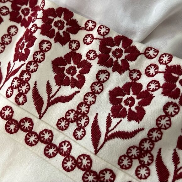 NWOT Ann Taylor Ivory Burgundy Red Embroidered Floral Box Pleat Sun Dress 2 - Picture 8 of 10